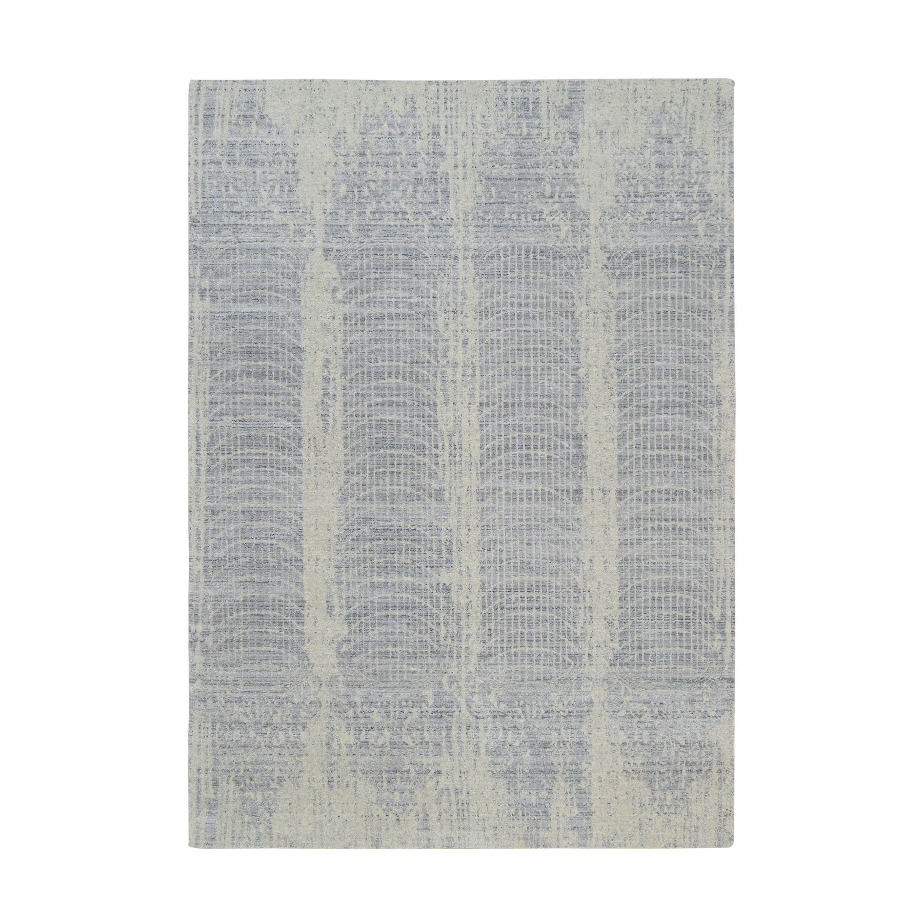 6'x9' Gray, Tone On Tone Transitional Erased Design, Jacquard Hand Loomed, Wool And Plant Based Silk, Oriental Rug 